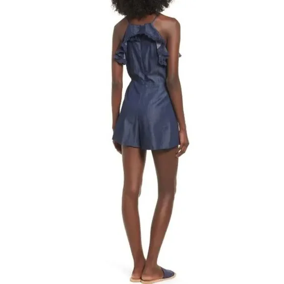 MOON River Embroidered Floral Denim Romper XS Nwt - Picture 2 of 11